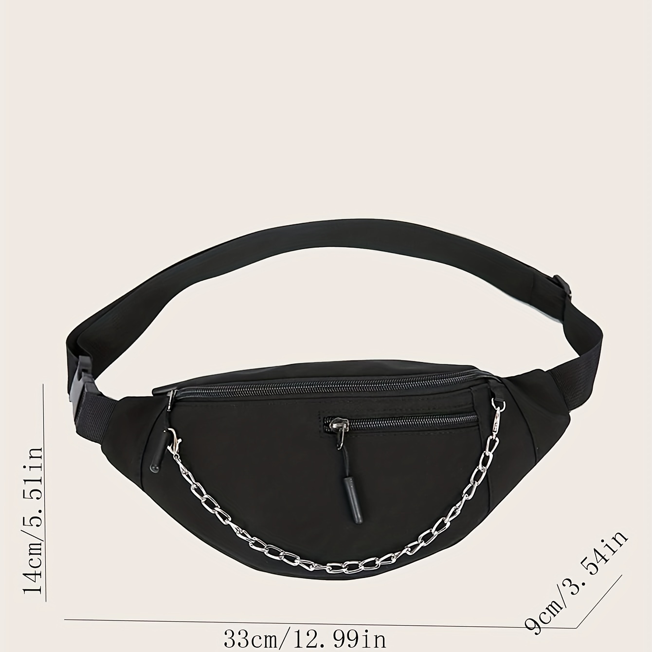 Chain Decor Fanny Pack Nylon Crossbody Bag