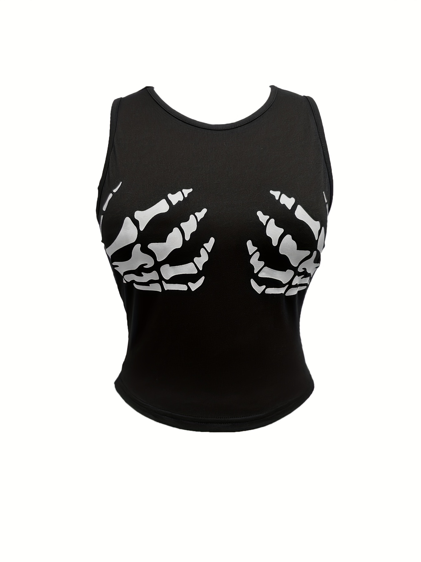 Skeleton Hand Print Tank Top Sleeveless Summer Top