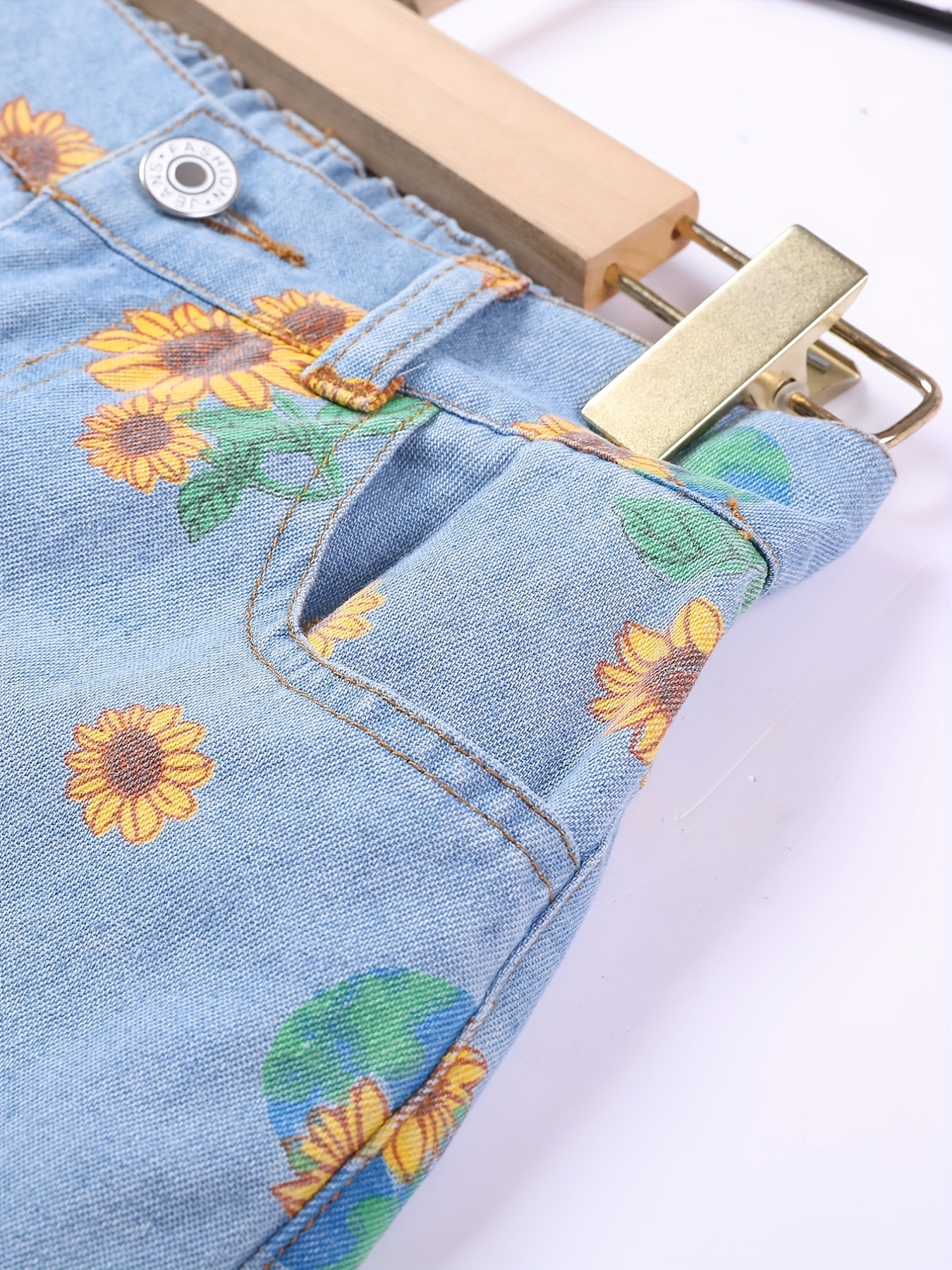 Girls' Sunflower Graphic Casual Jeans Elastic Waist Flare - Temu