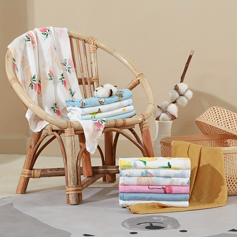 5pcs Double Layer Baby Wrap Towels, Bamboo Cotton Print