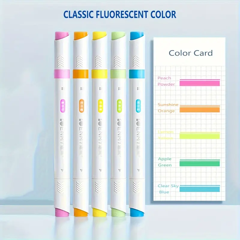 5pcs Highlighter Pens Per Box, With Matte Box, Available In Morandi Or Classic Fluorescent Colors, Double Head, Convenient Marking And Writing, Quick
