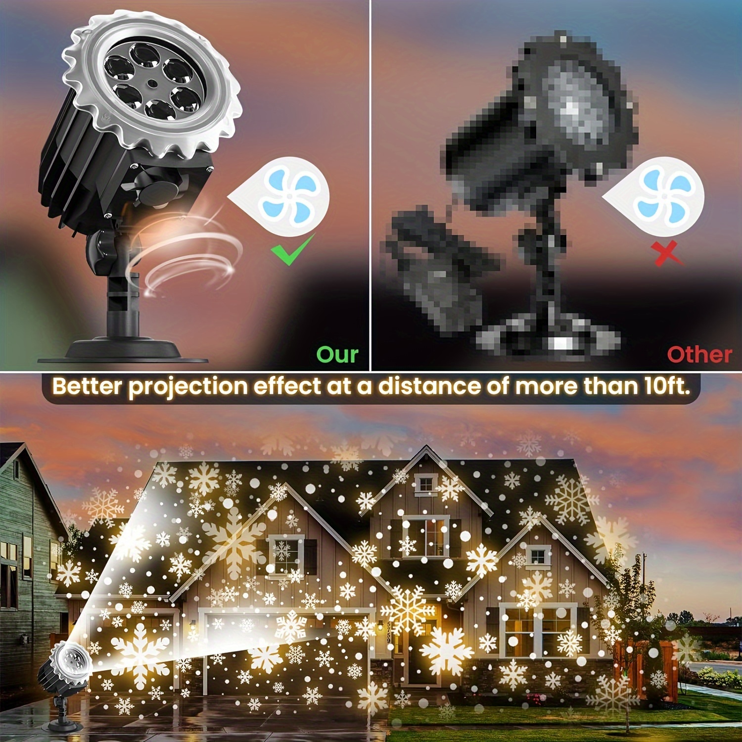  Christmas Snowfall Light Projector, LED Snow Lights