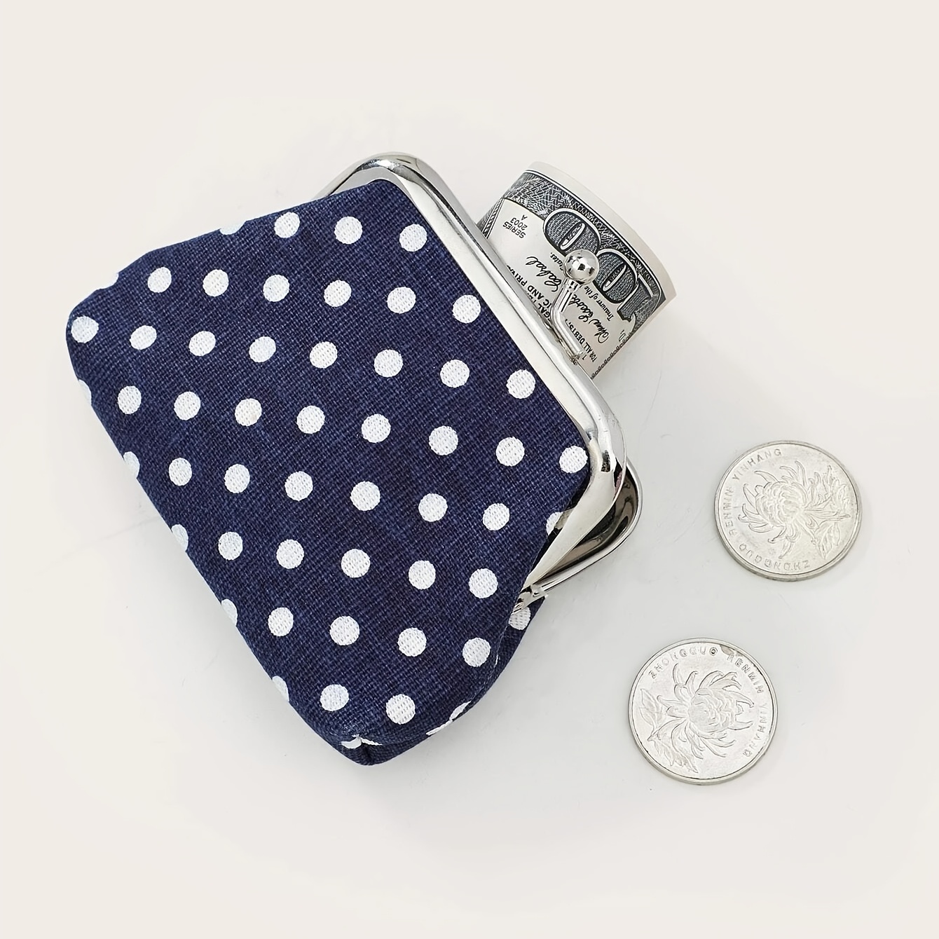 Kiss Lock Coin Purse, Women's Stylish Polka Dot Small Wallet Cute