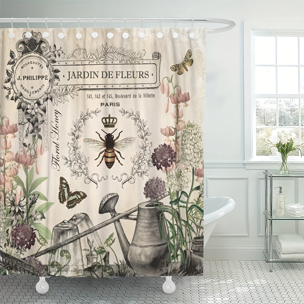 Modern French Shower Curtain Set Bee Garden Vintage Queen - Temu