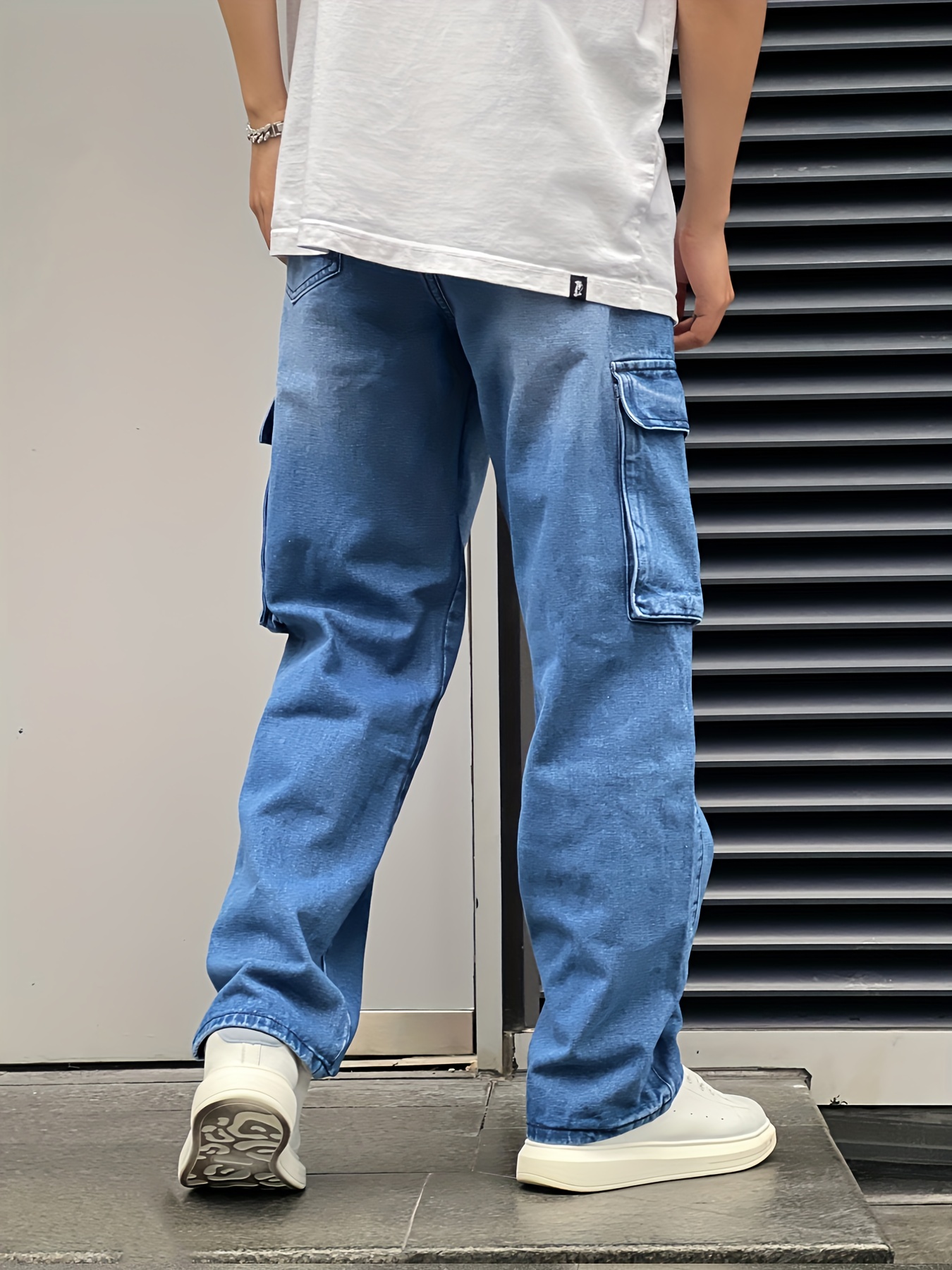 Multi Pocket Cotton Cargo Jeans Men's Casual Street Style - Temu