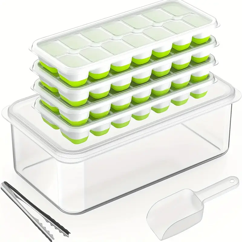 Ice Cube Tray With Lid And Bin, Silicone & Plastic Ice Cube Trays For  Freezer With Ice Box, Ice Trays With Ice Container, Stackable Ice Tray With Storage  Ice Bucket Bin, Ice