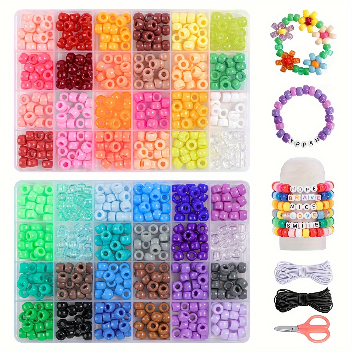 Quefe Juego de 3960 cuentas de poni para hacer pulseras de amistad, juego  de cuentas Kandi de 48 colores, 2400 piezas de plástico arcoíris a granel y
