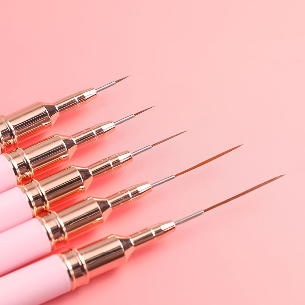 5pcs Fine Striper Brush Set for Nail Art - Pink Metal Handle