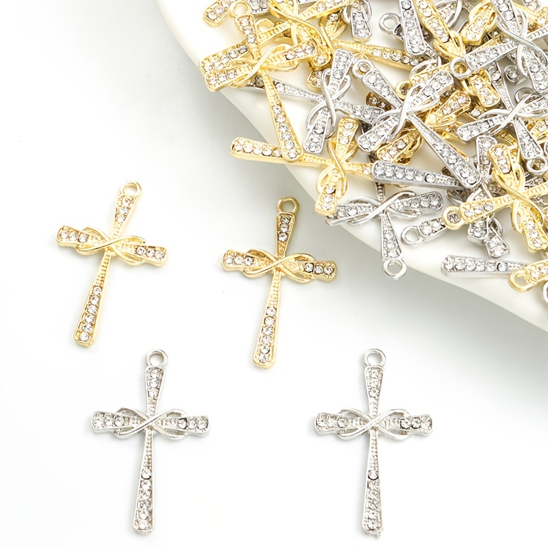 5pcs Religious Cross Pendants for Women Bracelets Men Necklace Making Bling  Zirconia Charms Handmade Jewelry Accessory Wholesale