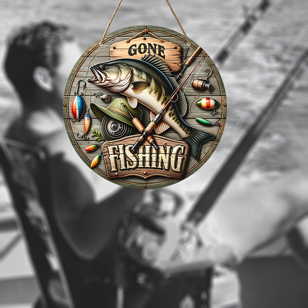 Recycled Metal Gone Fishing Sign Decorative Wall Art