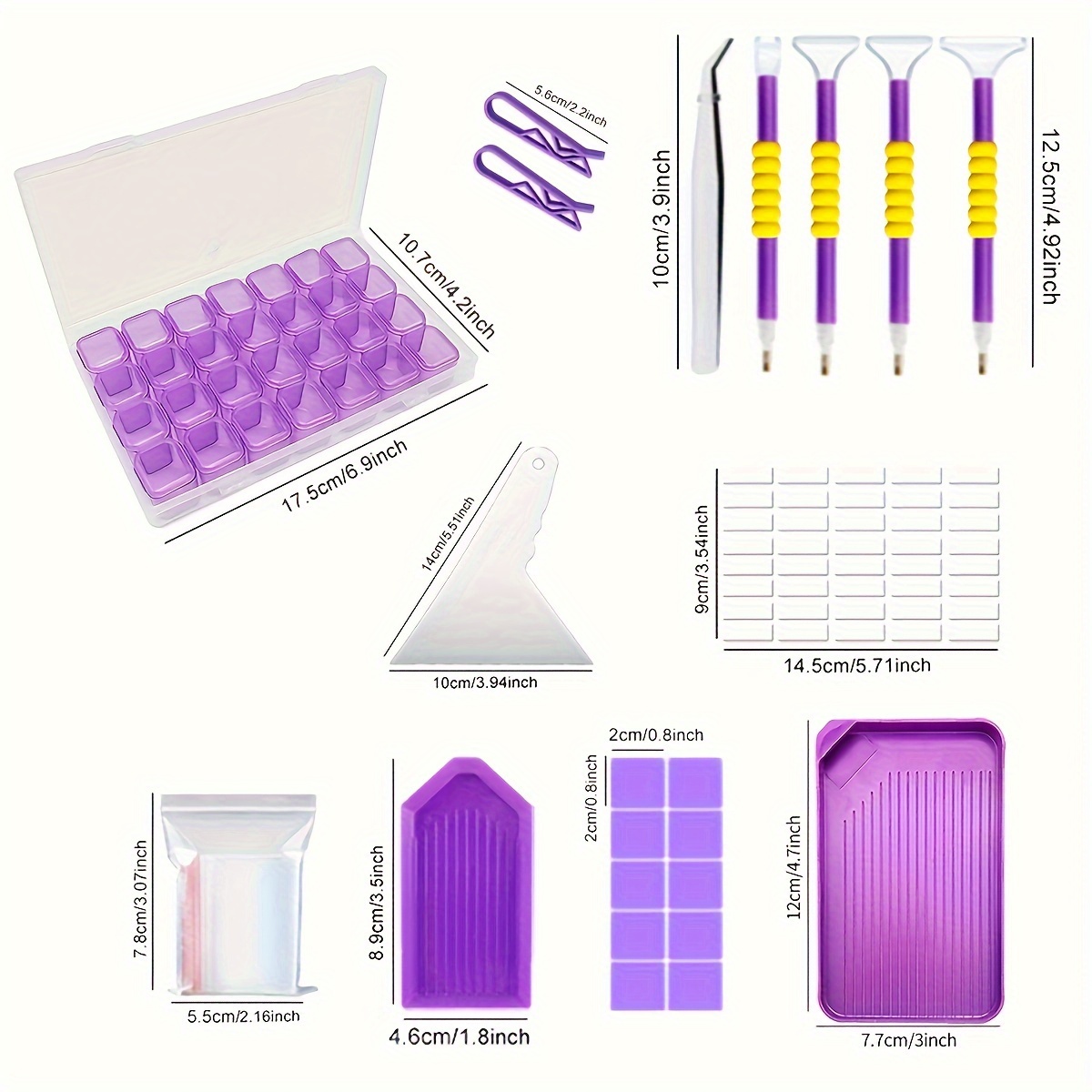 56pcs DIY Artificial Diamond Painting Tools Artificial Diamond Dots  Accessories Kit-Diamond Embroidery Box With Slots Cute Purple