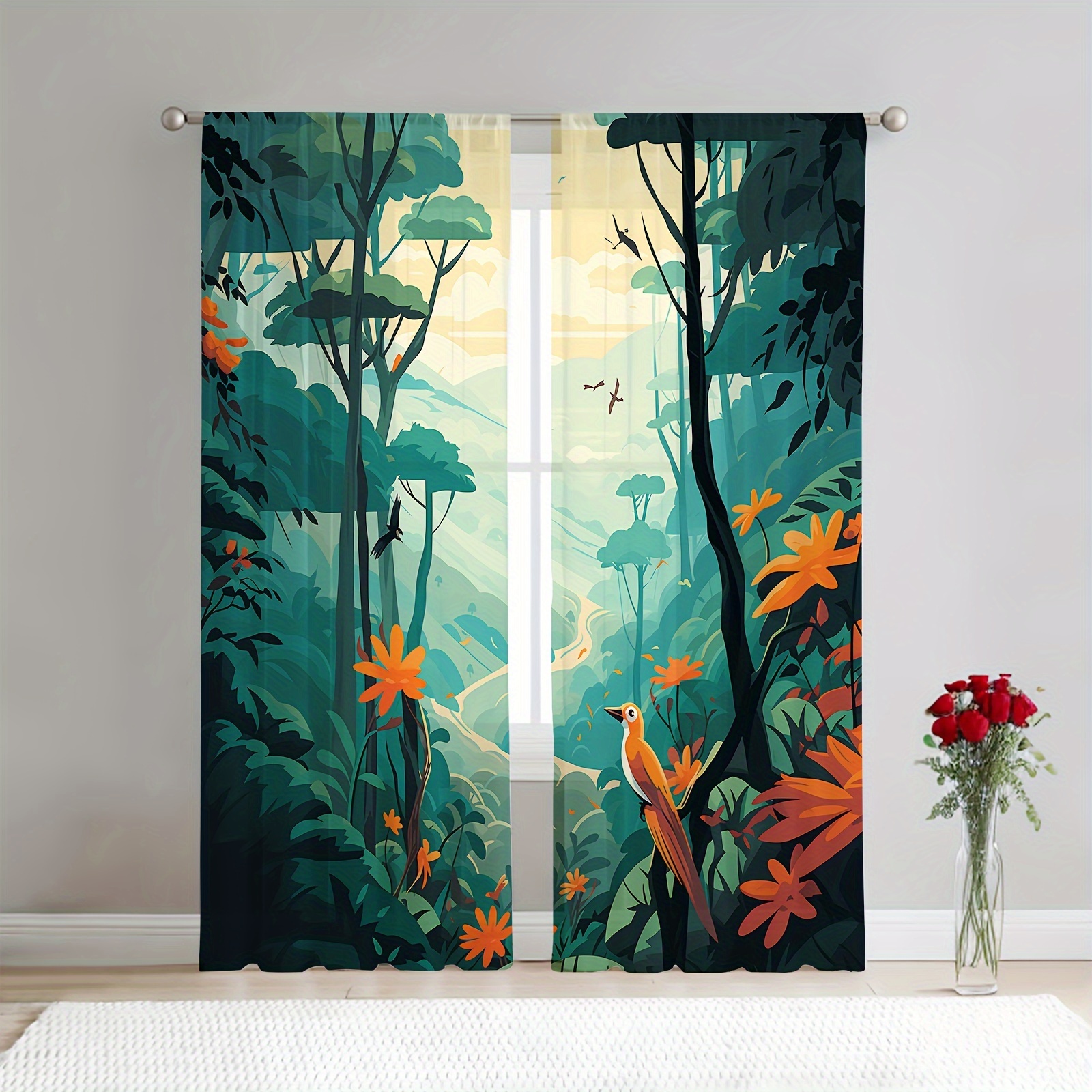 Enchanted Forest Shower Curtain with Deep Tropical Jungle