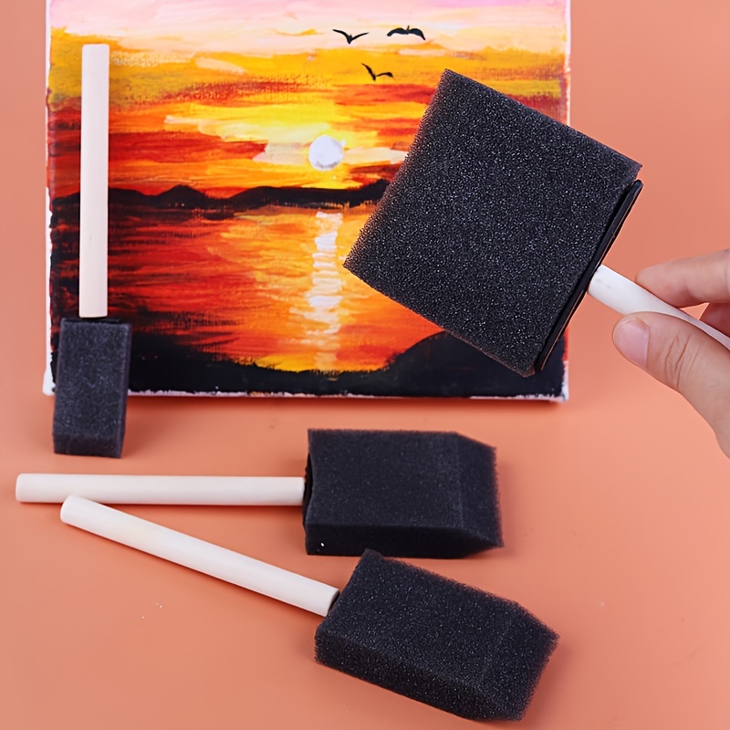 50Pcs Foam Brush Black Sponge Wood Handle Paint Brush Drawing Graffiti  Tools UTS