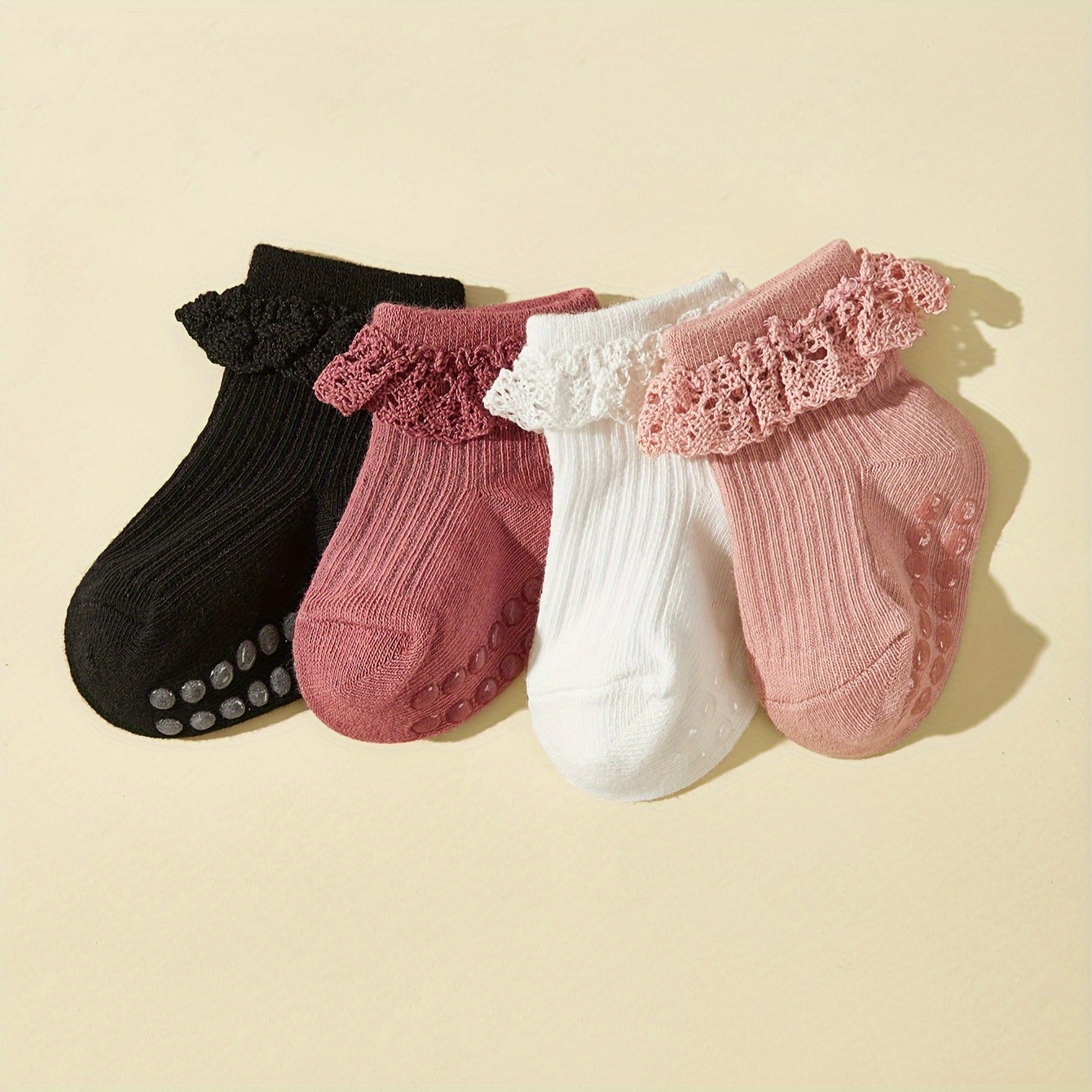 4 pares de calcetines de encaje para mujer y niña, con volantes