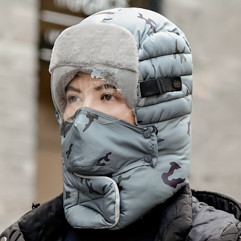 Men Women Winter Warm Trapper Hat with Visor Brim Thermal Plush