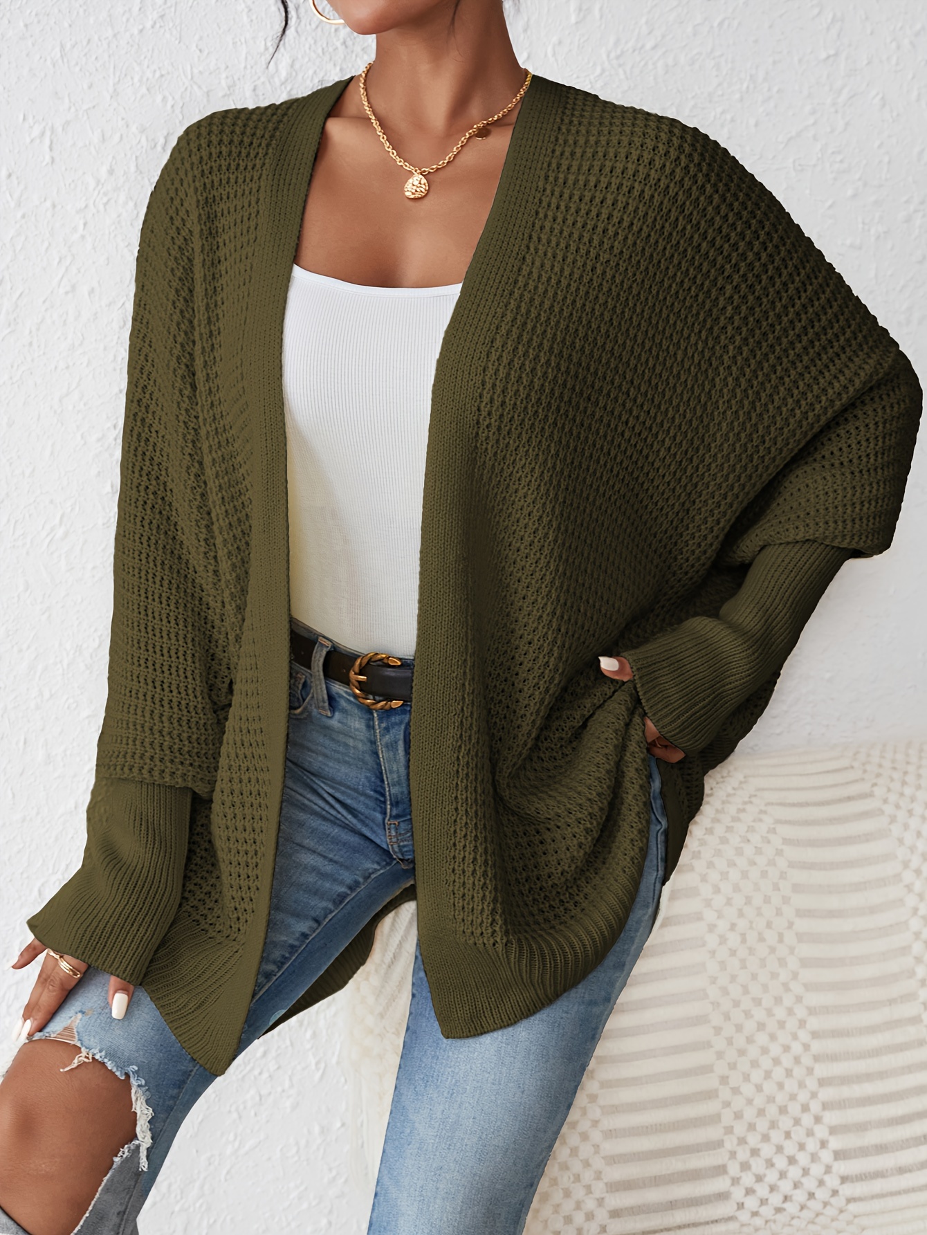 Olive green open 2025 front cardigan