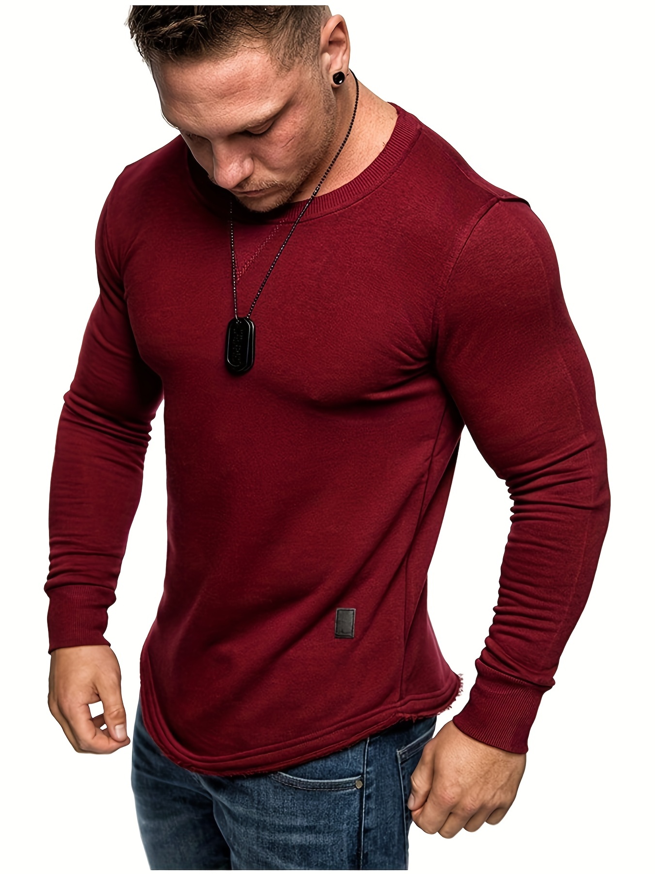 Men s Round Neck Curved Hem Sweatshirt Casual Comfy Pullover Temu