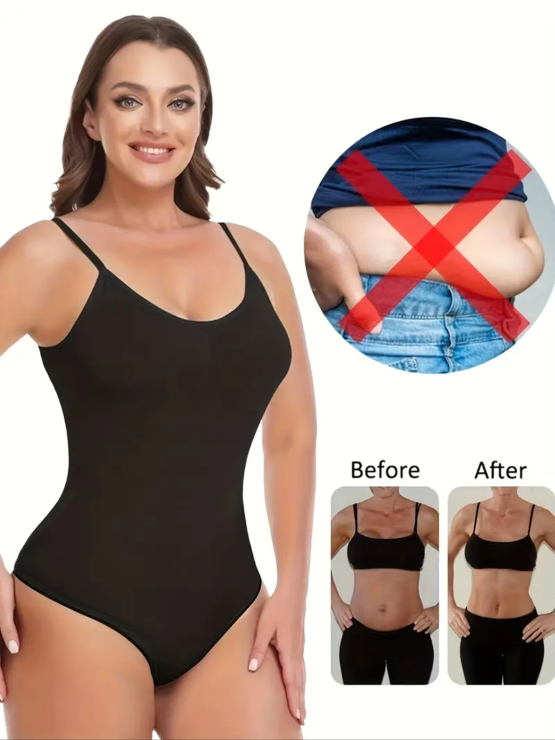 Simple Solid Shaping Bodysuit, Tummy Control Butt Lifting Slip Body Shaper,  Women's Underwear & Shapewear