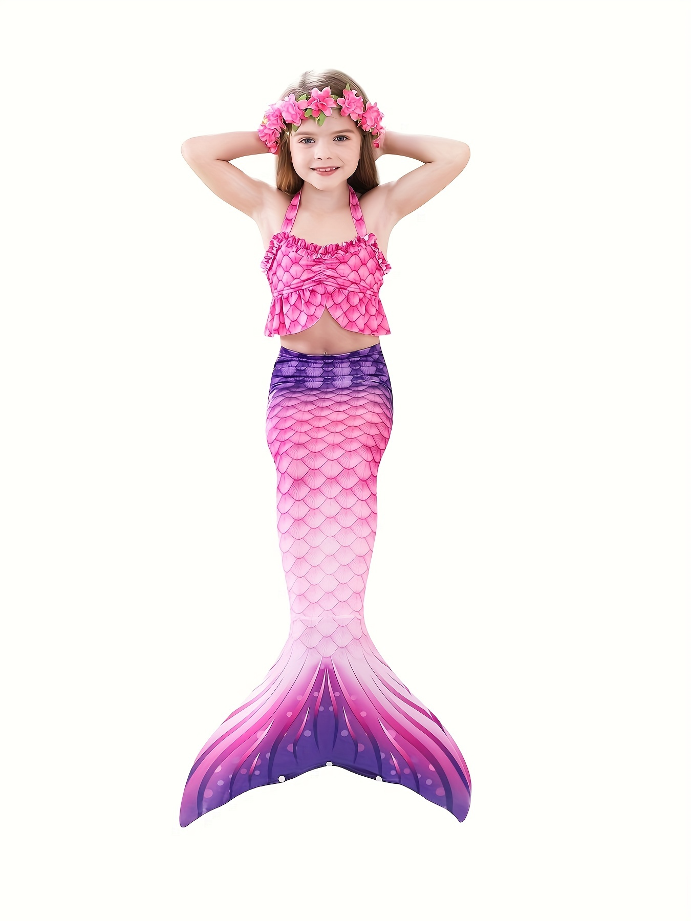 Traje Baño Cola Sirena Niñas Baño Patrón Escamas Pescado - Temu