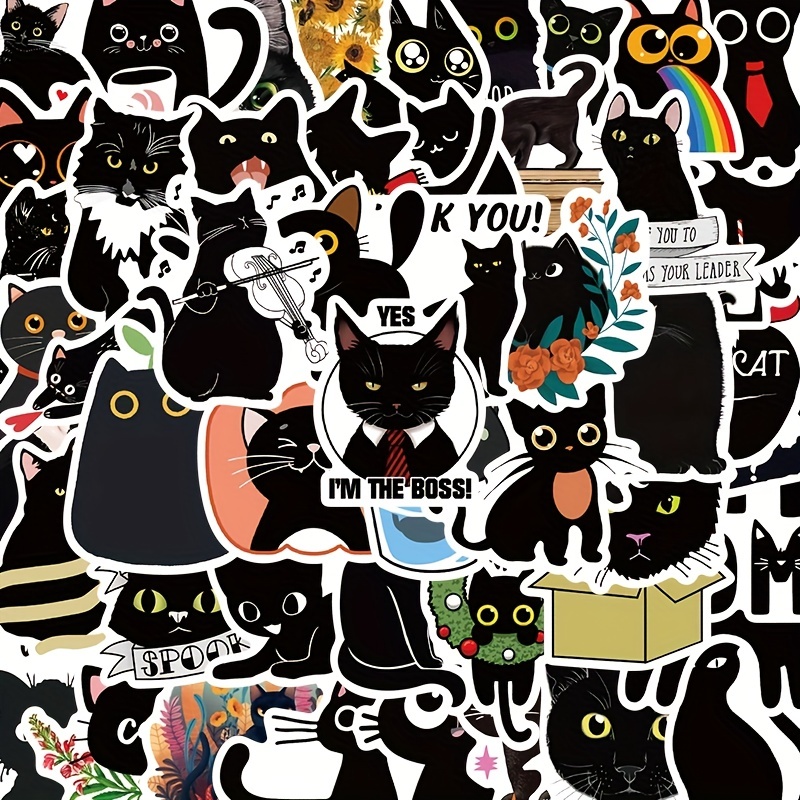 Cartoon Creative Cute Black Cat Stickers Bombay Cat Graffiti