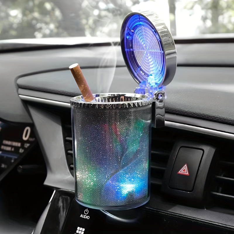 Car Ashtray With Lid Led Light Cigarette Ashtray Holder - Temu