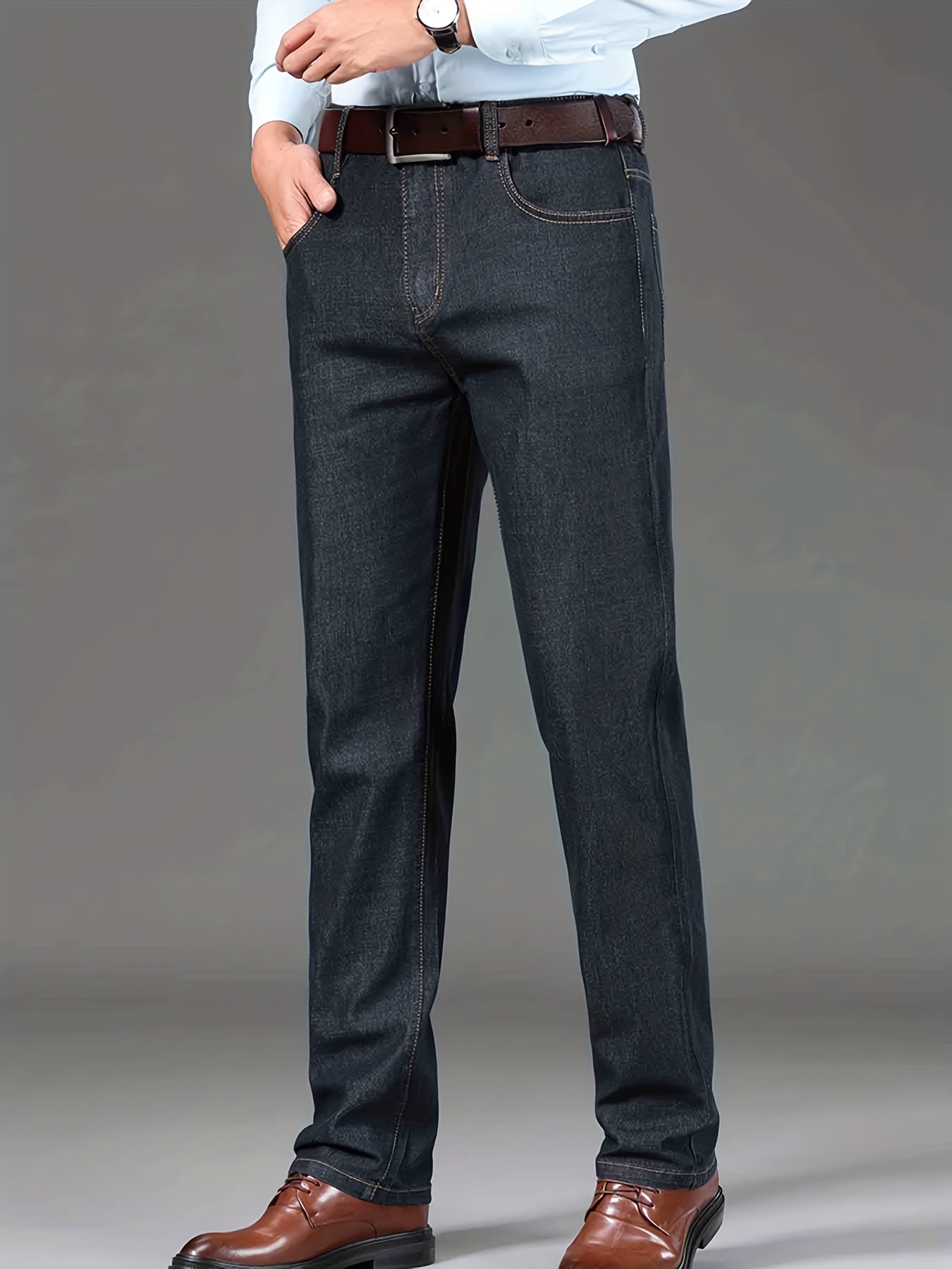 Classic Design Semi-formal Jeans, Men's Casual Stretch Denim Pants For All  Seasons Business