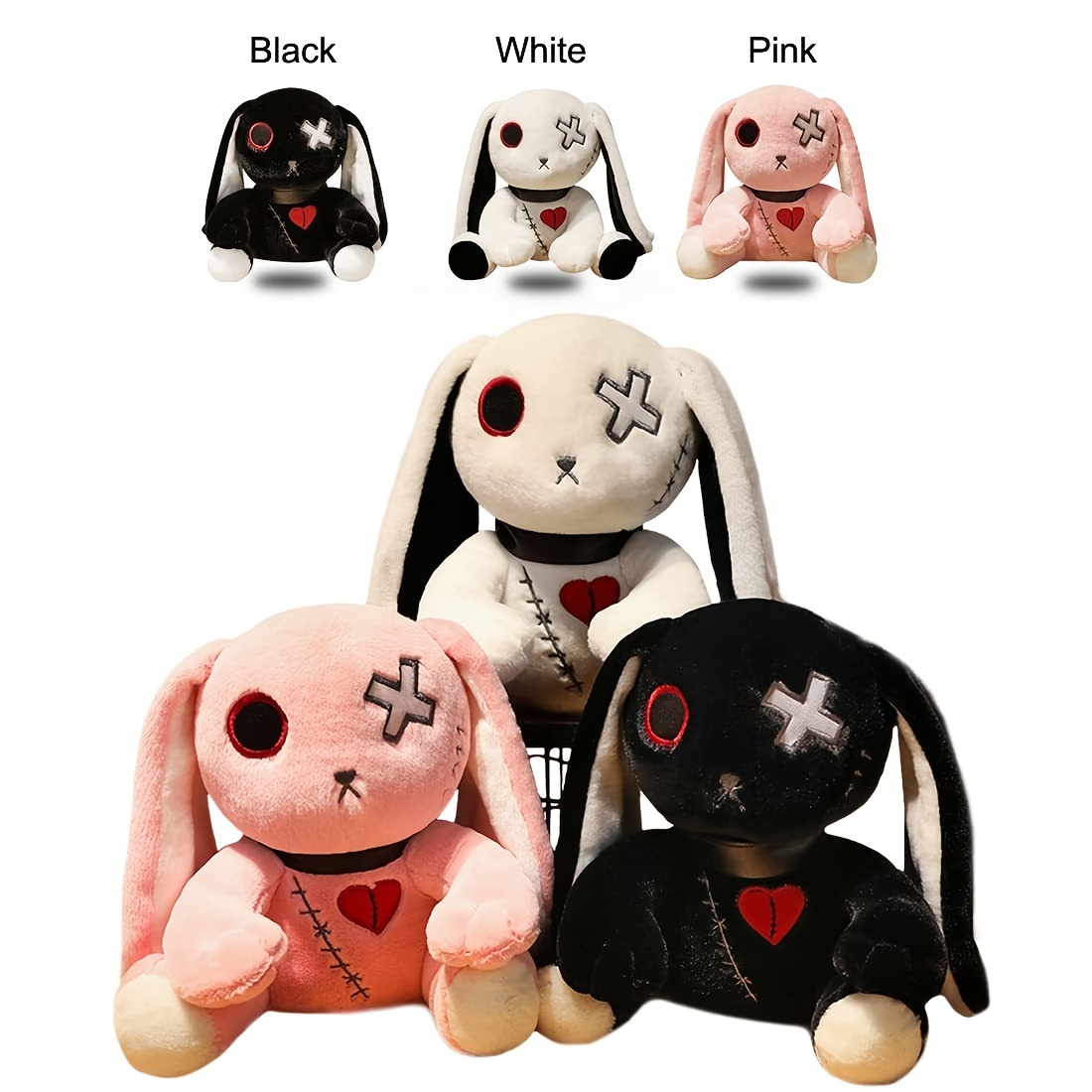 Creepy Goth Bunny Plush Crazy Rabbit Plushie Toys, Spooky Gothic