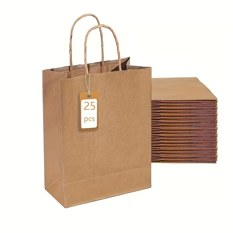AZOWA Bolsas de regalo pequeñas de papel kraft con asas (5 x 3.1 x 8.2  pulgadas, naranja, 12 unidades)