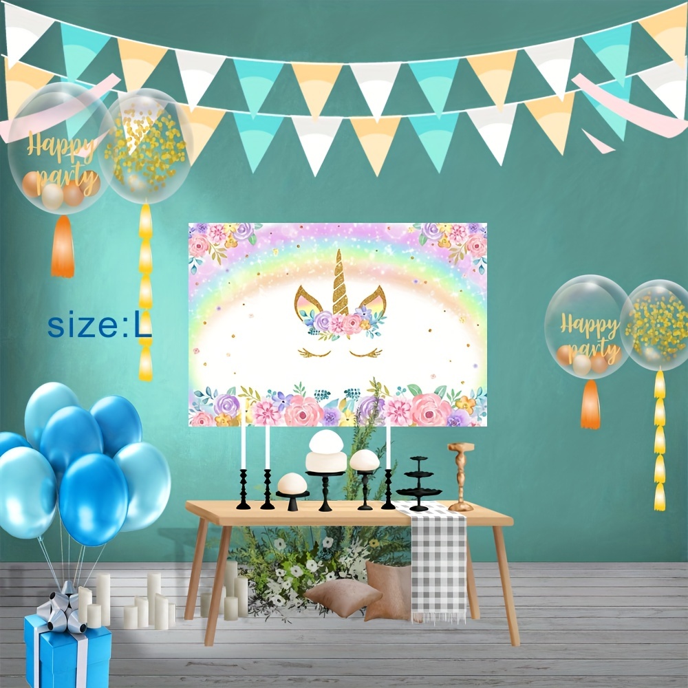 Unicorn Birthday Backdrop Cloth Balloon Set Summer Party - Temu