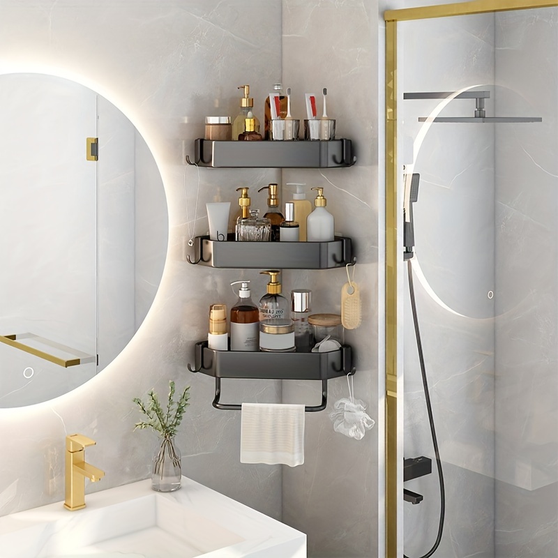 Shower Caddy Bathroom Shelf, Bathroom Storage Organizer, Shower Shelf with  2 Hooks, Easy Adhesive Installation for Home & Bathroom Use (2 Pack-Silver)  