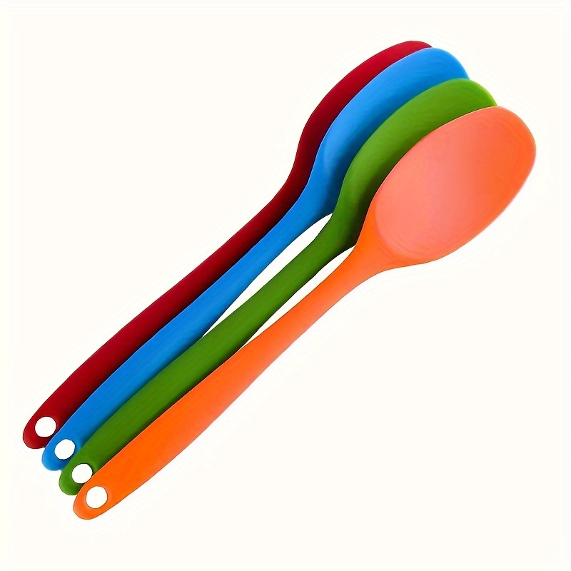 Cucharas de silicona multicolores antiadherentes para mezclar cucharas  ranuradas, juego de cucharas de cocina, cuchara para servir, cuchara para