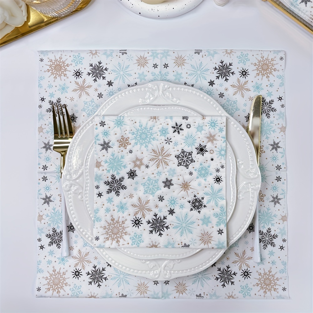 12 Christmas Snowflake Cloth Napkin Set White Silver Shimmer Gray Winter  Holiday