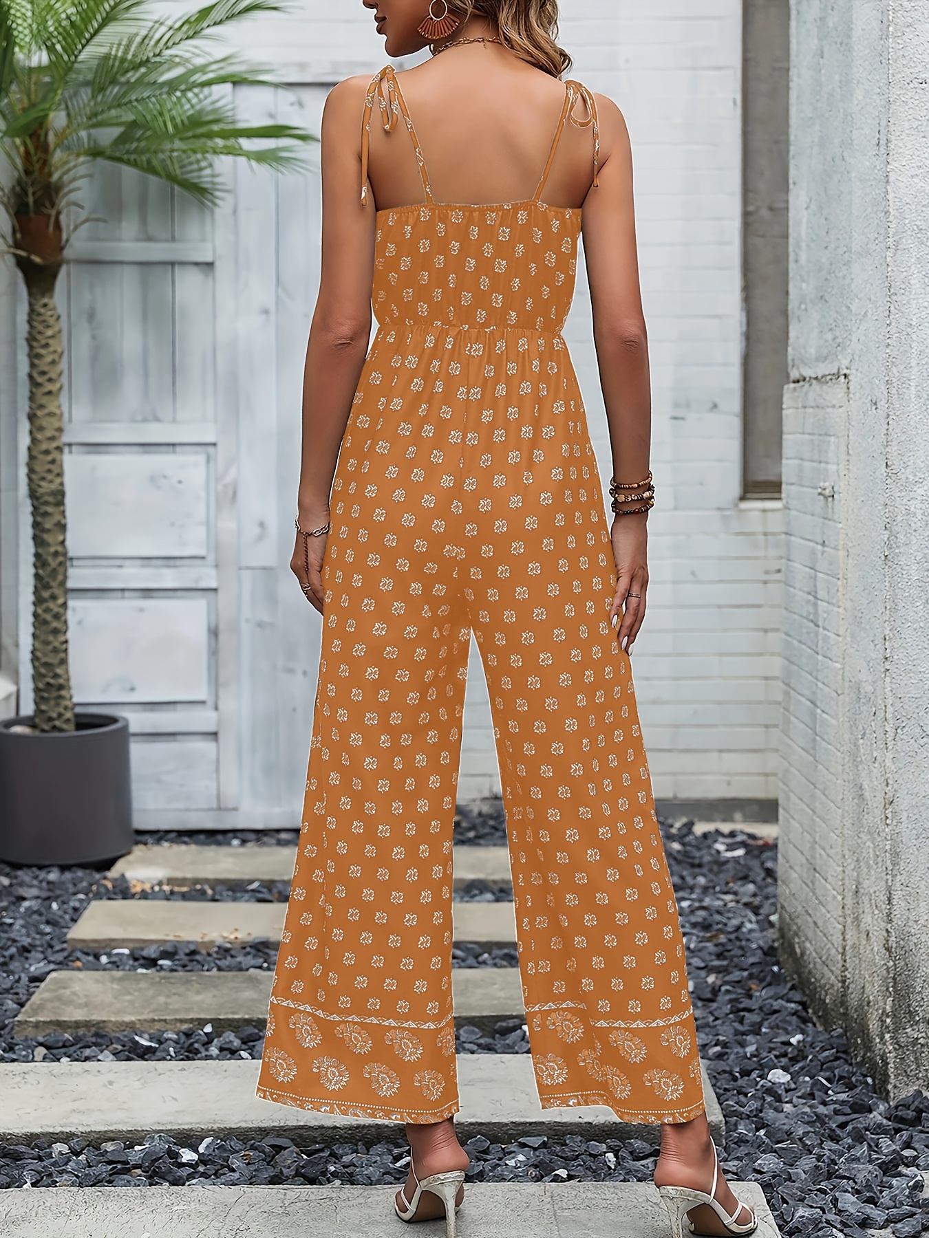 Floral Print Lace Up Wide Leg Jumpsuit