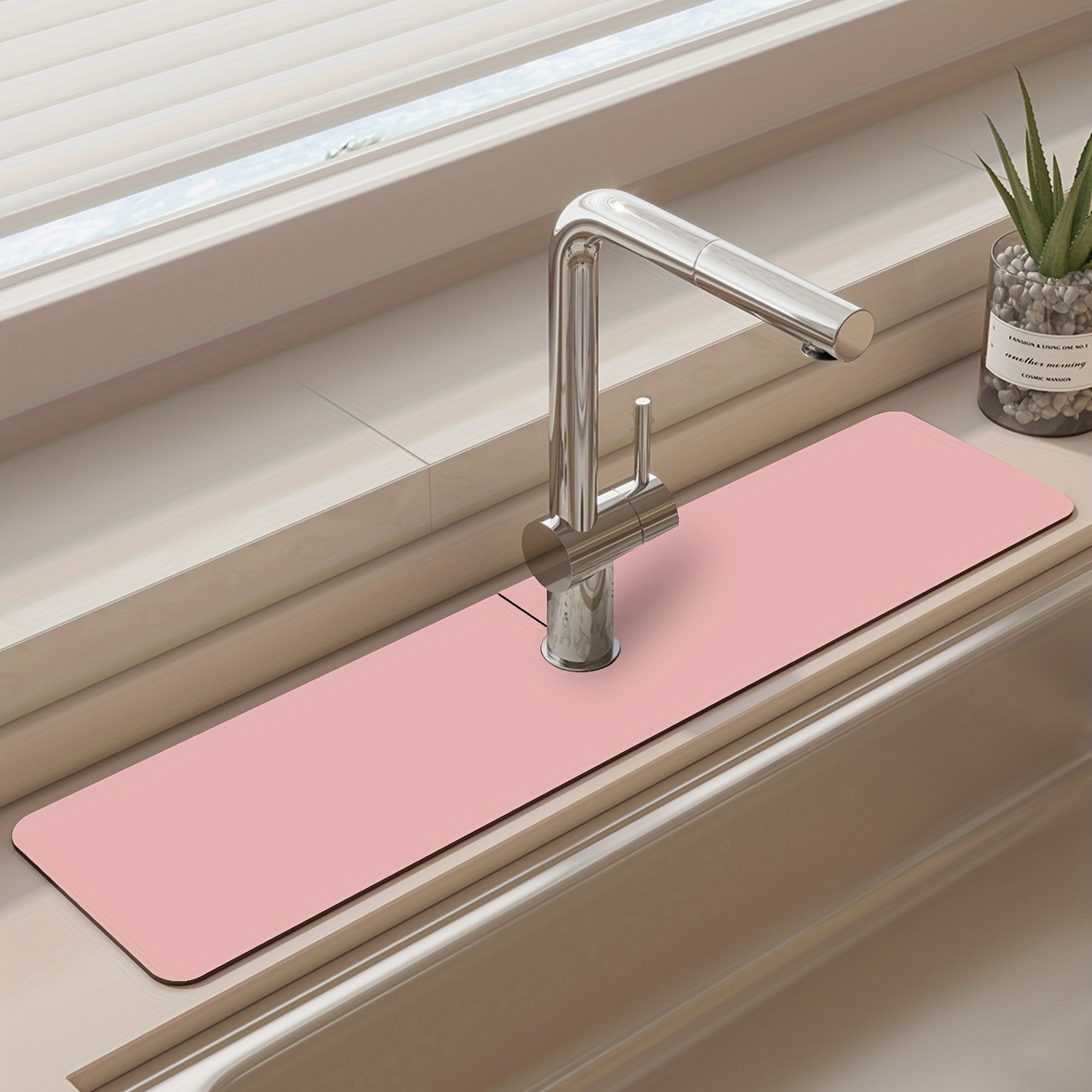 Pompotops Kitchen Sink Splash Guard,Faucet Countertop Suction Pad Can Be Cut, Kitchen, Bathroom, Wash Basin Drainage Pad, Narrow Diatomaceous Mud Pad