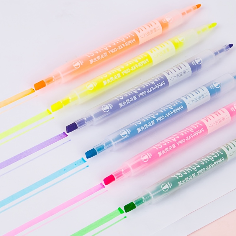 6 Colors Student Supplies Doodle Painting Multicolor Highlighter, Doubleended Highlighter (set