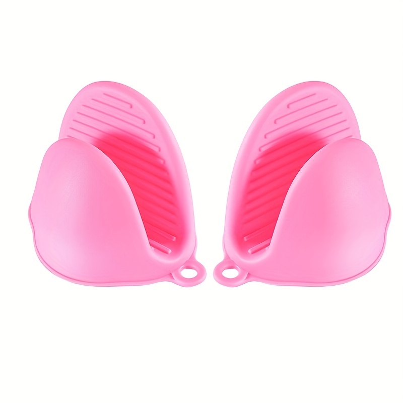 2pcs Mini Silicone Oven Mitts Heat Insulation Oven Gloves Cooking Mitts Pinch Grips Kitchen Heat Resistant Gloves (Pink) , Pink