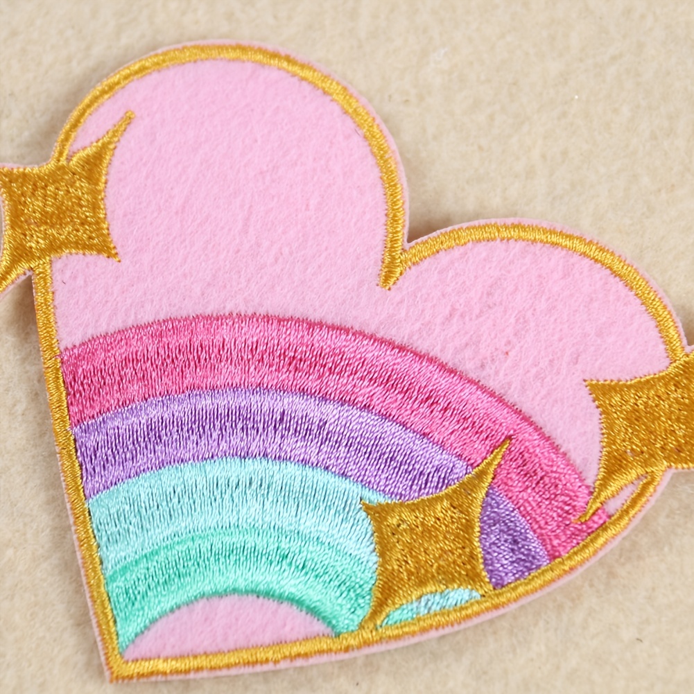 Beaded Patch Embroidery Patches For Clothes DIY Rainbow Colors Heart  Sticker For Cloth Sew On Bags/Jeans Applique