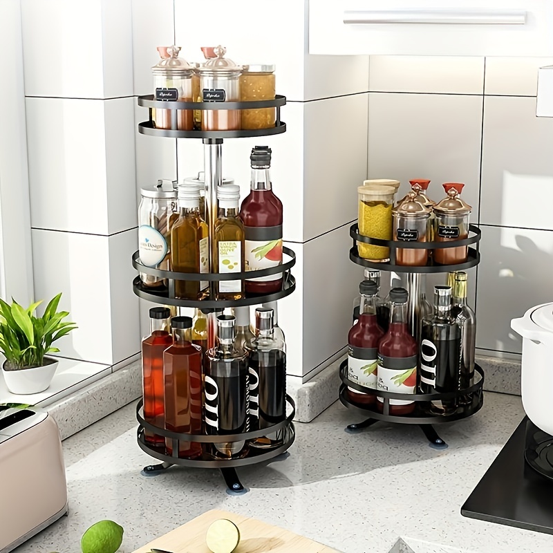 Kitchen Seasoning Storage Rack, Rotating Spice Organizer, Corner Oil Salt  Sauce Vinegar Round Multi-function Storage Box