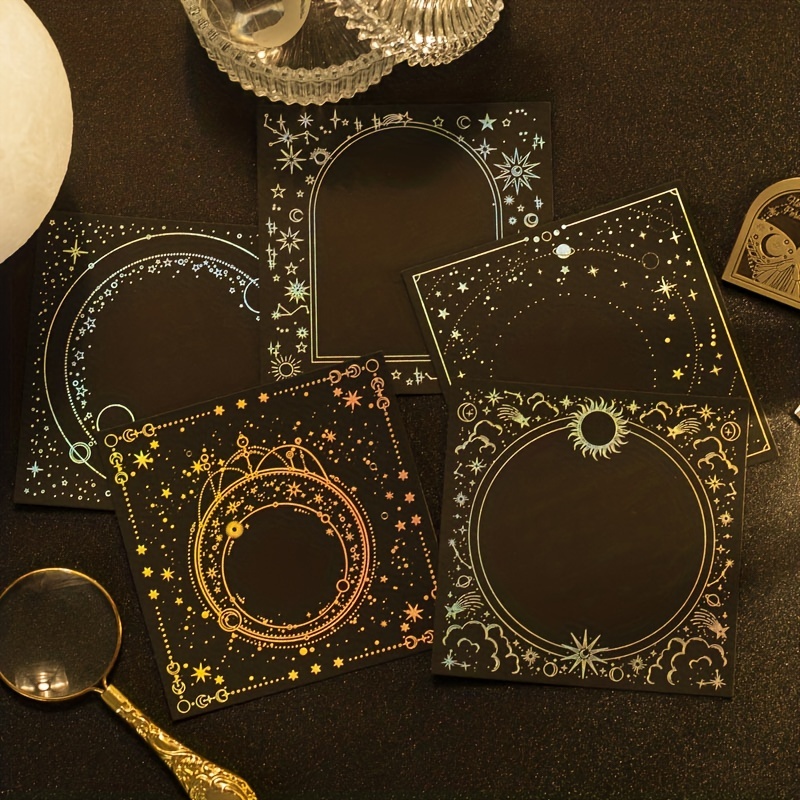 10pcs Laser Golden & Silvery Collage Card Star & Moon Night Series Light Retro