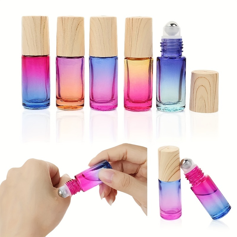 

5pcs/pack 5ml Refillable Glass Roll On Bottles Gradient Color With Steel Balls Essential Oil Travel Empty Bottle Roller Ball Bottle