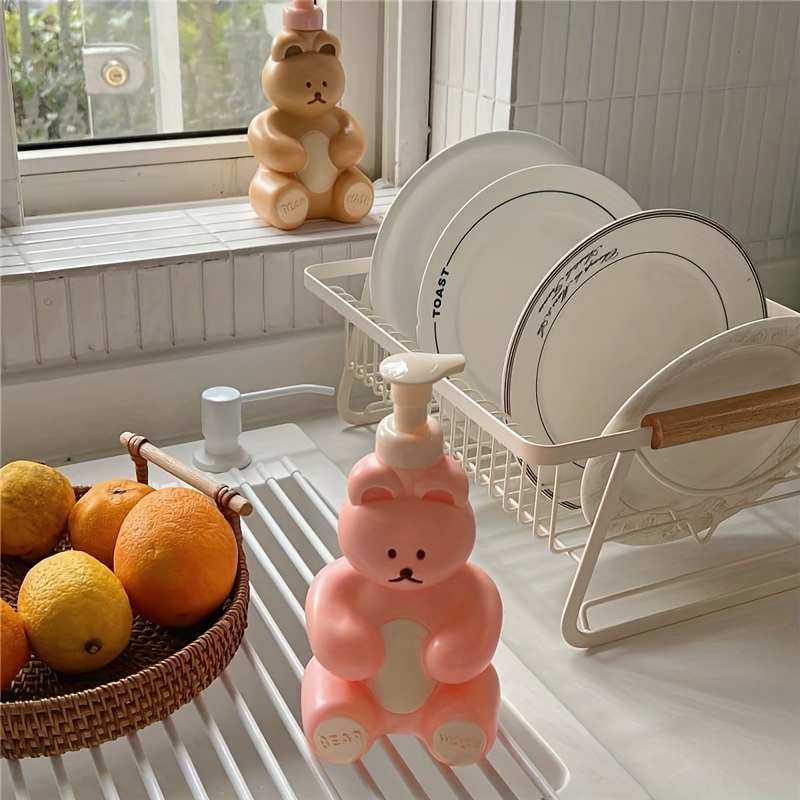 1pc Cute Bear Foaming Soap Dispenser Pump Bottle for Kitchen or Bathroom, Milk tea