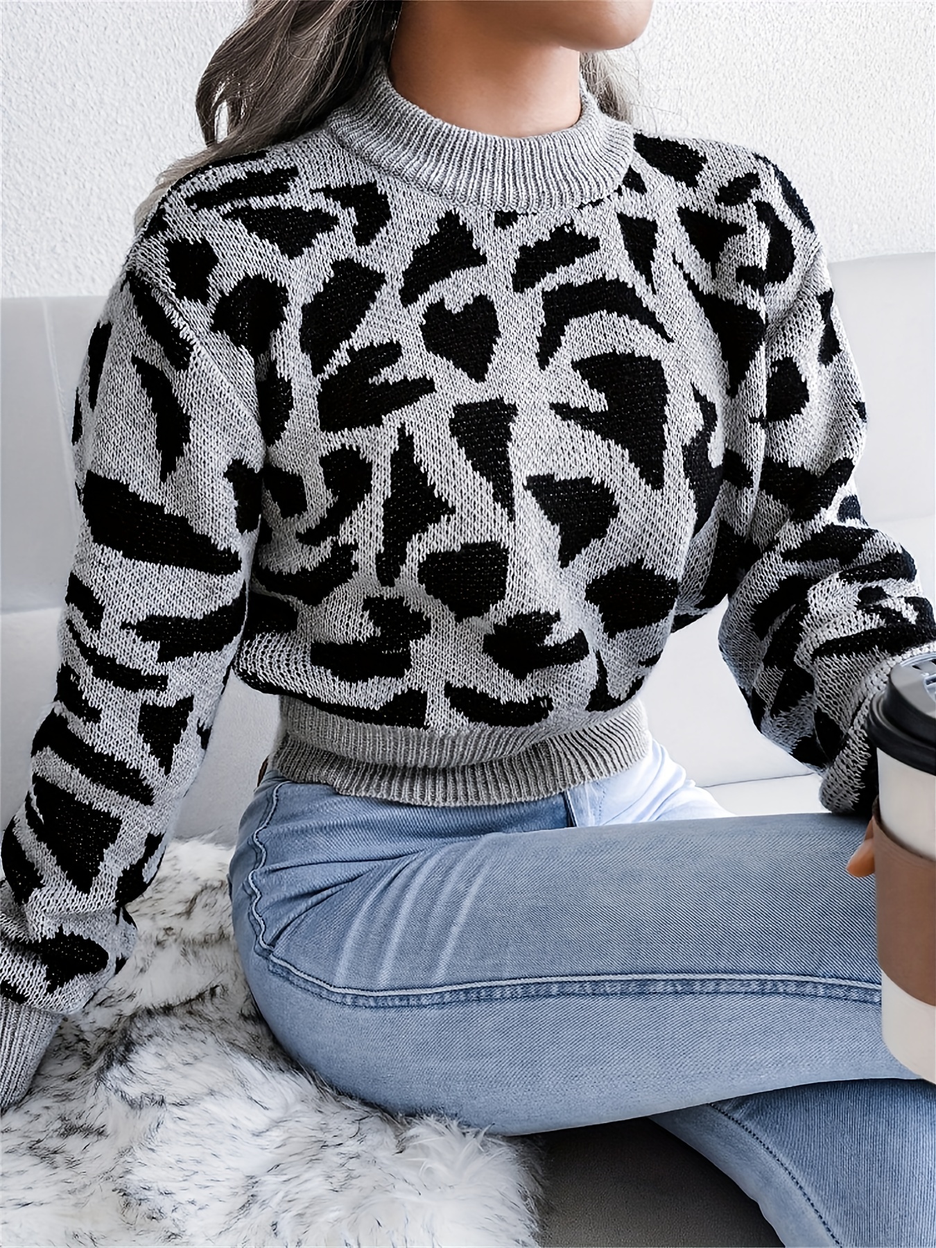 Cropped leopard hot sale print jumper