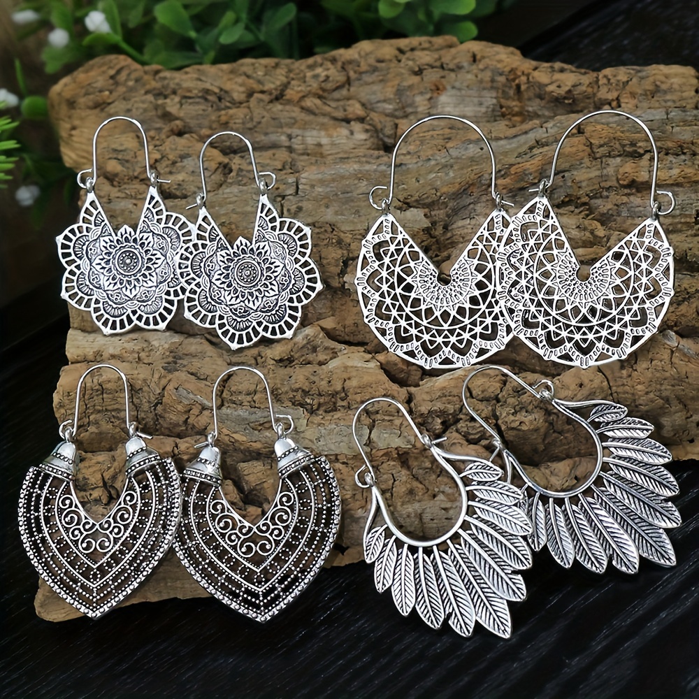 Delicate Hoop Earrings Pretty Carved Design Bohemian Temu Canada