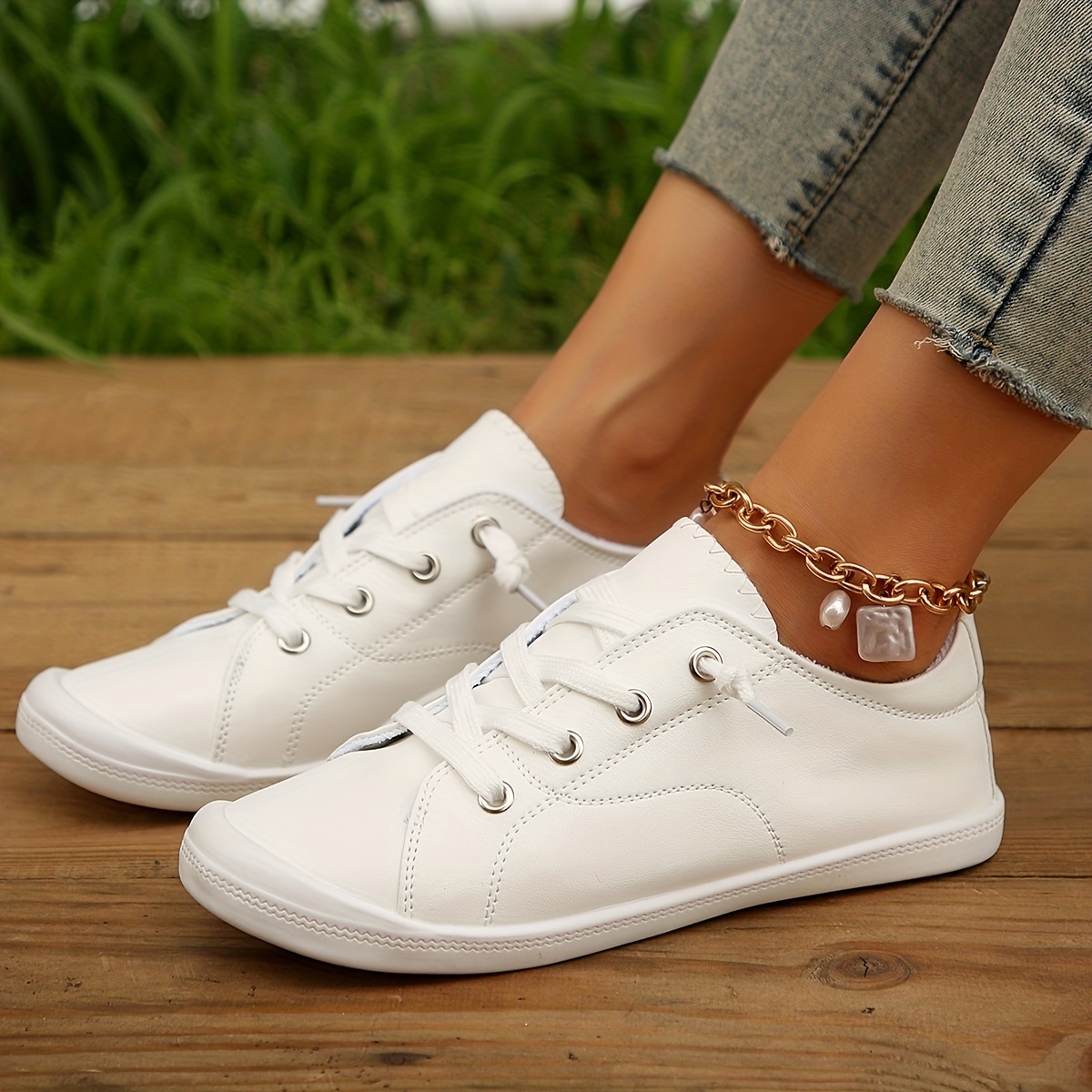 Women's Solid Color Sneakers Casual Lace Outdoor Shoes - Temu