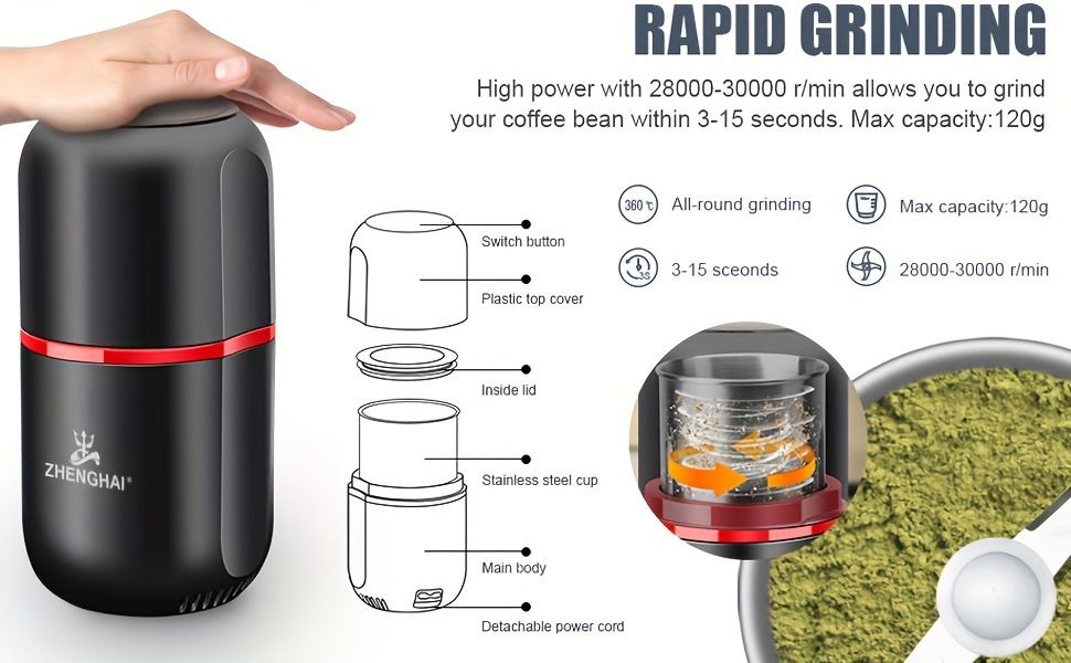 Large Capacity Electric Spice & Herb Grinder - Fast Grinding For Coffee  Bean, Nuts, Dry Spices, Herbs & Flower Buds - Includes Cleaning Brush - Temu