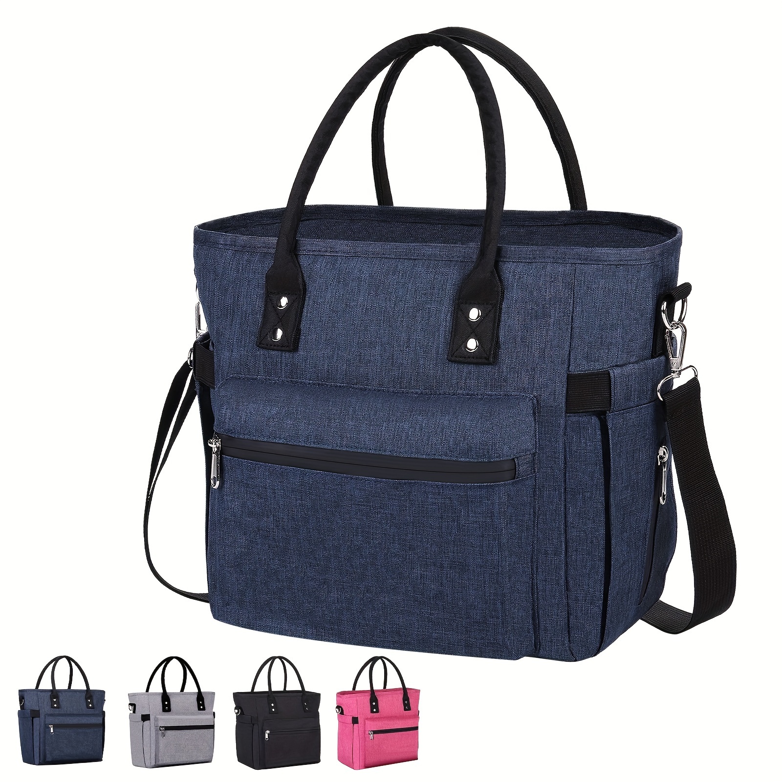 Large Insulated Lunch Cooler Bag with Multiple Pockets - Navy