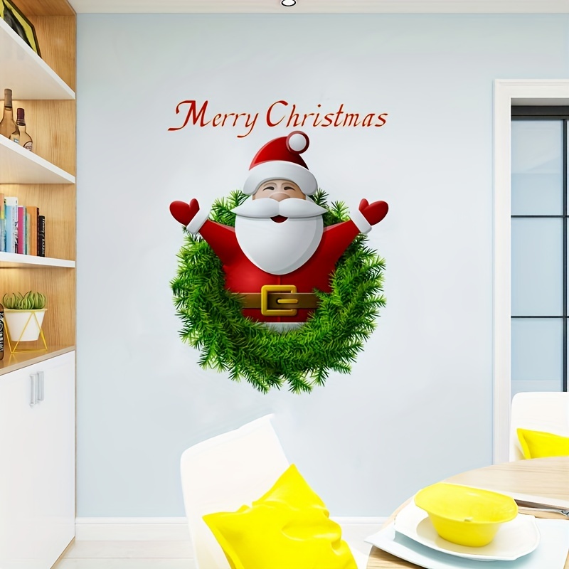 Christmas Theme Wall Sticker Grass Ring Hug Santa Claus - Temu