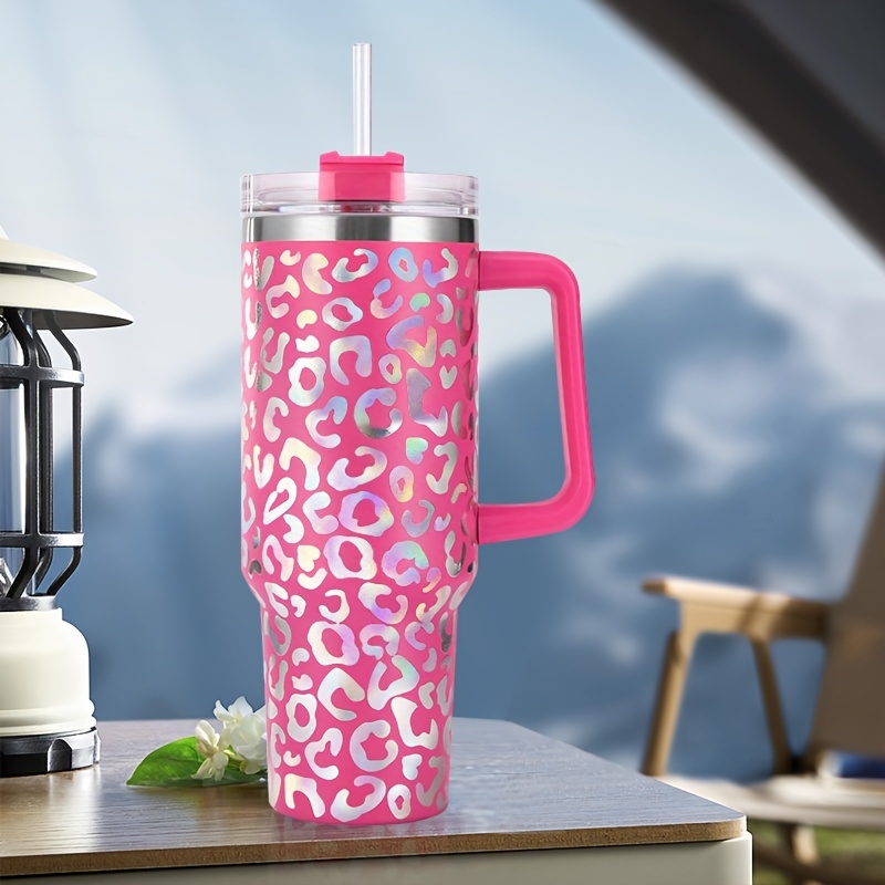 1pc, Cute Kawaii Pattern Tumbler With Lid And Straw, 40oz Stainless Steel  Insulated Water Bottle With Handle, Portable Drinking Cups, For Car, Home, O