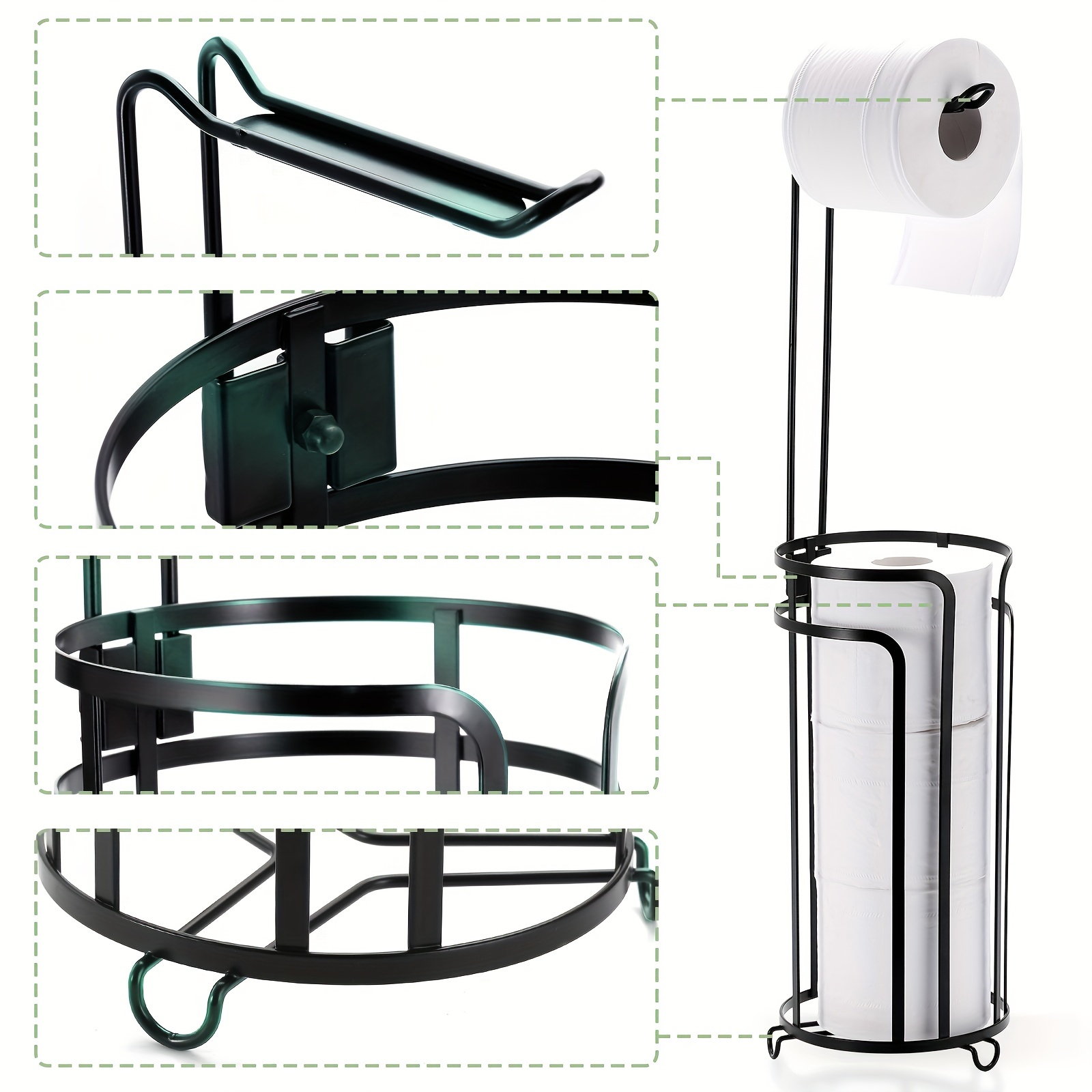 Toilet Paper Holder Stand with Reserve and Dispenser for 4 Mega