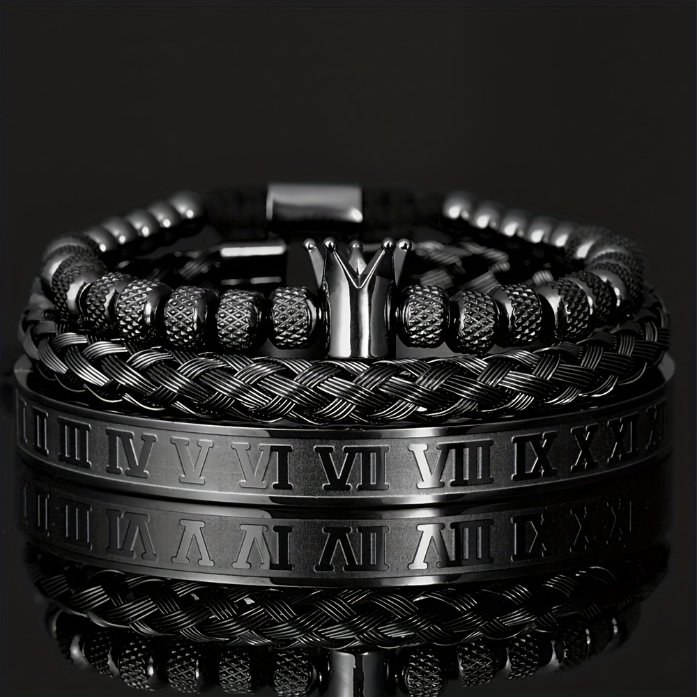 

1pc Luxury Roman Royal Crown Charm Bracelet Men's Stainless Steel Geometry Open Adjustable Bracelets Couple Jewelry Gift